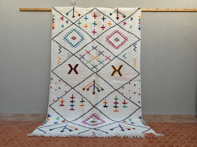 Colorful Moroccan Berber Rug Handmade Lamb Wool Beni Ourain Rug - 5.4 X 8.5 Ft - image 1