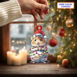 Custom Name Cute Hamster Christmas Lights Personalized Ornament, Tree Hanging Decor, Flat 2D Ornament - thumbnail 2