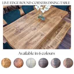 Croxby Af Live Edge Round Corners Dining Table - Wooden Rustic Industrial A Frame Steel Legs Cotswold - thumbnail 3