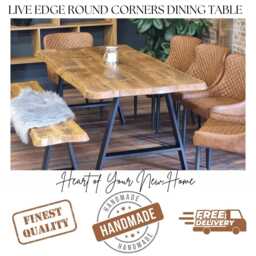 Croxby Af Live Edge Round Corners Dining Table - Wooden Rustic Industrial A Frame Steel Legs Cotswold - thumbnail 2