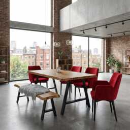 Croxby Af Live Edge Round Corners Dining Table - Wooden Rustic Industrial A Frame Steel Legs Cotswold - thumbnail 1