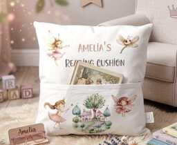 Personalised Fairy Forest Reading Pillow - Custom Book Pocket Cushion For Girls Nursery Decor