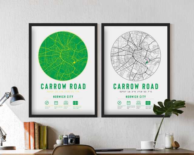 Norwich City Fc Carrow Road Stadium Minimalist Map Prints & Frames - Canaries F.c. Gift Decor Dad Granddad Uncle Brother Son Football Him - image 1