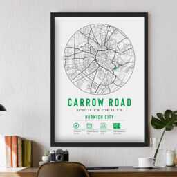 Norwich City Fc Carrow Road Stadium Minimalist Map Prints & Frames - Canaries F.c. Gift Decor Dad Granddad Uncle Brother Son Football Him - thumbnail 2