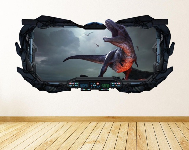 Dinosaur 3D Spaceship Window Wall Decal - T-Rex Art Peel & Stick Removable & Repositionable