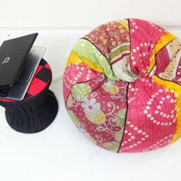 Handmade Floral Kantha Bean Bag Chair Bohemian Cotton Ottoman Pouf - thumbnail 3