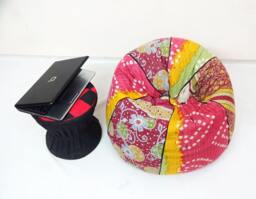 Handmade Floral Kantha Bean Bag Chair Bohemian Cotton Ottoman Pouf - thumbnail 1