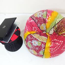 Handmade Floral Kantha Bean Bag Chair Bohemian Cotton Ottoman Pouf - thumbnail 2