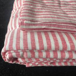 Stone Washed Pure Linen Bedding, Red Striped Duvet Cover + 2 Pillowcases - thumbnail 4