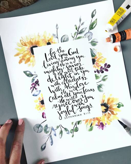 Scripture Wall Art, Zephaniah 317, Watercolor Sunflower Bible Verse Christian Artwork, Signs