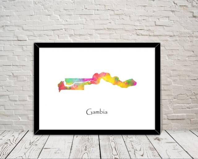 Gambia Art Watercolour Illustration Map Abstract Print Wall Home Decor Giclee Print Office Living Room