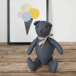 Linen Teddy Bear, Embroidered Face, Montessori Baby Toy