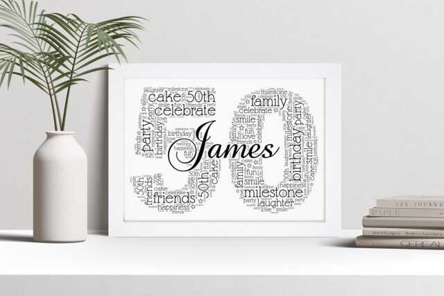 Personalised 50Th Word Art Print, Birthday Gift, Custom Wall Framed Picture, Present For Him, Her, Men, Women Nl - image 1