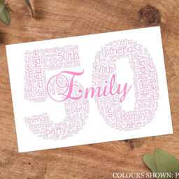 Personalised 50Th Word Art Print, Birthday Gift, Custom Wall Framed Picture, Present For Him, Her, Men, Women Nl - thumbnail 3