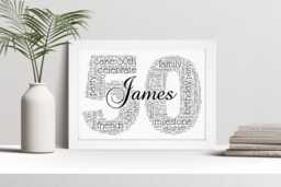 Personalised 50Th Word Art Print, Birthday Gift, Custom Wall Framed Picture, Present For Him, Her, Men, Women Nl - thumbnail 1