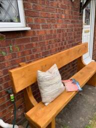 Elegant Wooden Garden Bench Farmhouse Simplistic Style 6Ft Long Memorial Seat - thumbnail 1