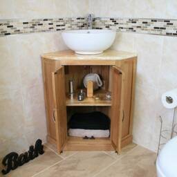 Bathroom Vanity Unit Oak Corner Wash Stand Golden Onyx Top Ceramic Basin Choice 501Gocbc - thumbnail 3