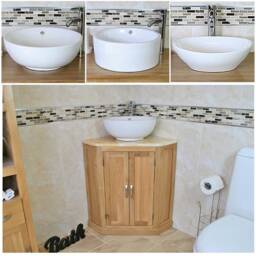 Bathroom Vanity Unit Oak Corner Wash Stand Golden Onyx Top Ceramic Basin Choice 501Gocbc - thumbnail 2