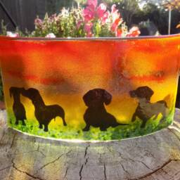 Fused Glass Dachshund Tea Light Shade - Freestanding Candle Holder - thumbnail 2