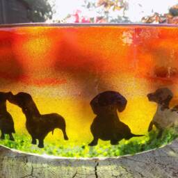 Fused Glass Dachshund Tea Light Shade - Freestanding Candle Holder - thumbnail 4