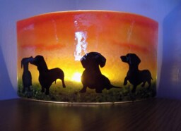 Fused Glass Dachshund Tea Light Shade - Freestanding Candle Holder