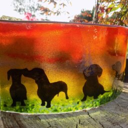 Fused Glass Dachshund Tea Light Shade - Freestanding Candle Holder - thumbnail 3
