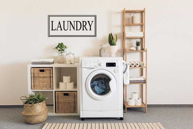 Laundry Wall Decal With Rectangle Border, Glass Door Decals, Classy Modern Vinyl Lettering - image 1