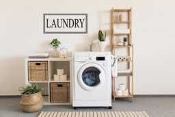 Laundry Wall Decal With Rectangle Border, Glass Door Decals, Classy Modern Vinyl Lettering