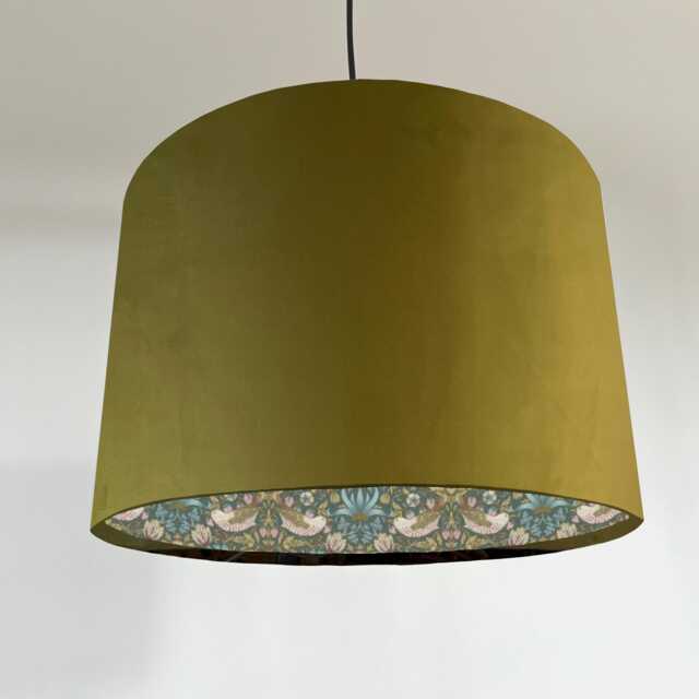 Olive Velvet Drum Lampshade/ Ceiling Shade William Morris Strawberry Thief Teal Interior - image 1