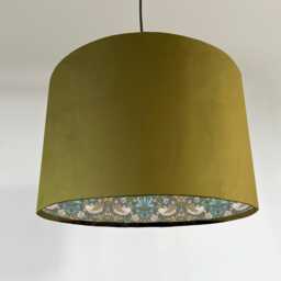 Olive Velvet Drum Lampshade/ Ceiling Shade William Morris Strawberry Thief Teal Interior - thumbnail 1