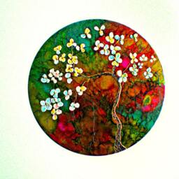 Handpainted Metal Wall Art Floral Bird Design, Round Decor - thumbnail 2