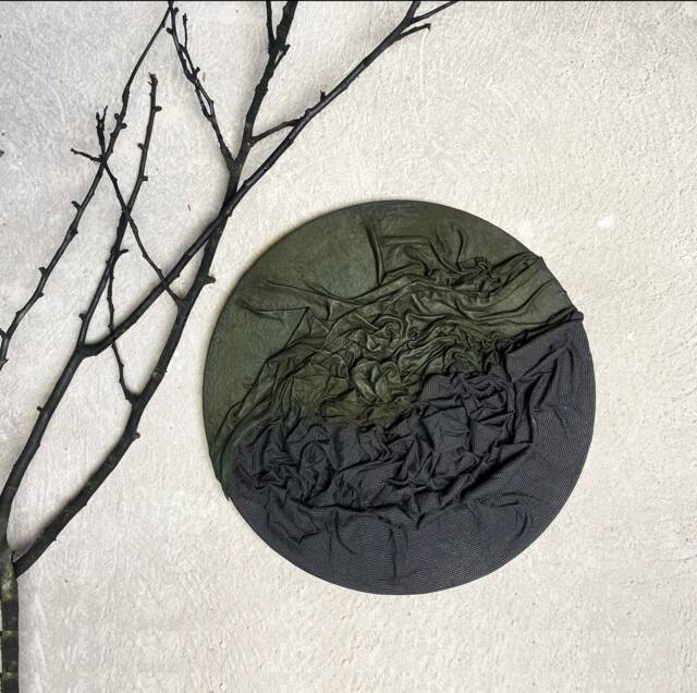 Textured Monochromatic Green Fabric Art, Unique Canvas Wall Decor - image 1