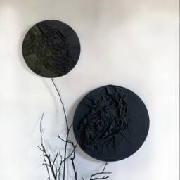 Textured Monochromatic Green Fabric Art, Unique Canvas Wall Decor - thumbnail 3