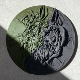 Textured Monochromatic Green Fabric Art, Unique Canvas Wall Decor - thumbnail 2