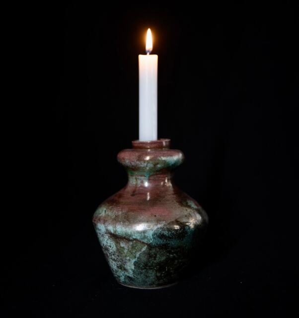 Handmade Raku Ceramic Candle Holder Turquoise Glaze Pottery - image 1