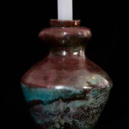 Handmade Raku Ceramic Candle Holder Turquoise Glaze Pottery - thumbnail 4