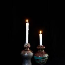 Handmade Raku Ceramic Candle Holder Turquoise Glaze Pottery - thumbnail 2