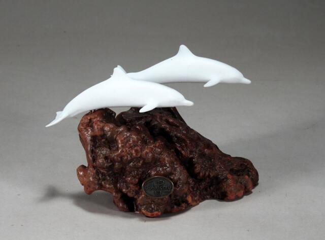 Dolphin Duo By John Perry 5In Long Pellucida Sculpture Figurine Decor - image 1