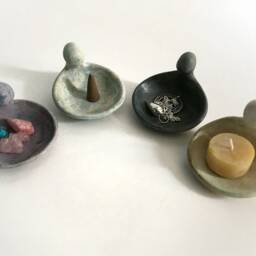 Goddess Pottery Bowl Sweet Pea Green Ceramic Catchall, Tea Light Holder - thumbnail 4