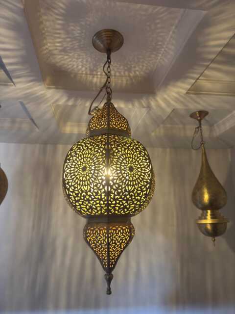 Handmade Moroccan Brass Pendant Light - Engraved Filigree Chandelier - image 1