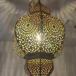 Handmade Moroccan Brass Pendant Light - Engraved Filigree Chandelier - thumbnail 2