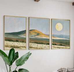 Orange Hill Trio, Neutral Landscape Wall Art Set - thumbnail 1