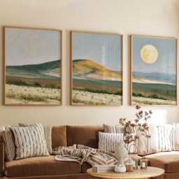 Orange Hill Trio, Neutral Landscape Wall Art Set - thumbnail 4