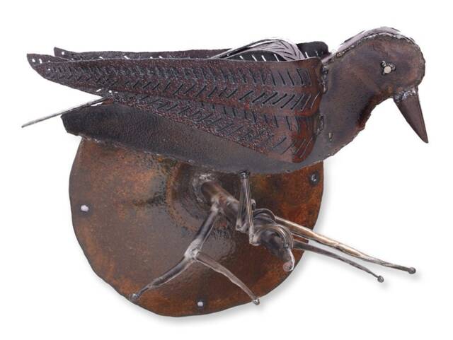 Wall Art Metal Raven Bird Sculpture Home Decor Earth Tone - image 1