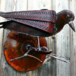 Wall Art Metal Raven Bird Sculpture Home Decor Earth Tone - thumbnail 2