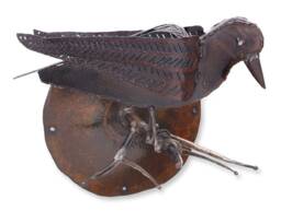 Wall Art Metal Raven Bird Sculpture Home Decor Earth Tone - thumbnail 1