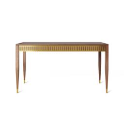 Mid Century Modern Walnut Desk, Brass Accents, Solid Wood Writing Table - thumbnail 3