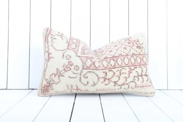 Vintage Kilim Lumbar Pillow Cover 12x20 Wool Sofa Cushion - image 1