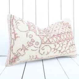 Vintage Kilim Lumbar Pillow Cover 12x20 Wool Sofa Cushion - thumbnail 3