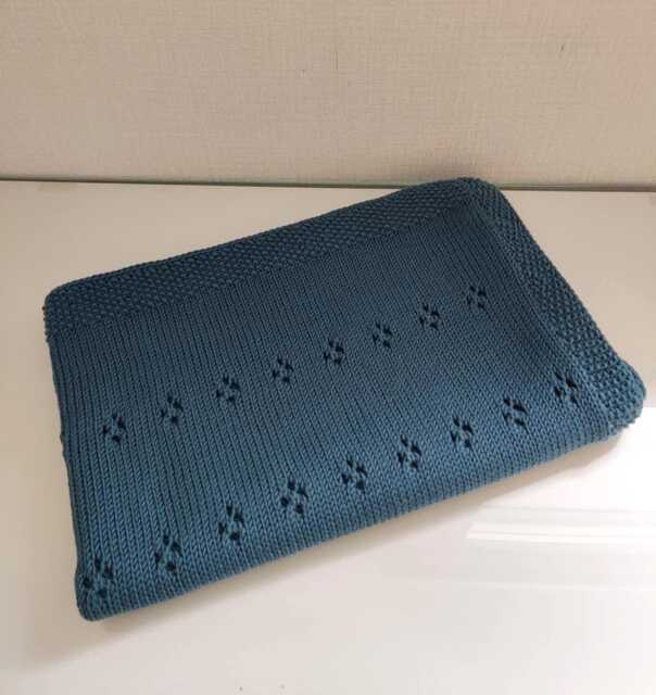 Dark Turquoise Hand Knitted Merino Wool Baby Blanket - image 1